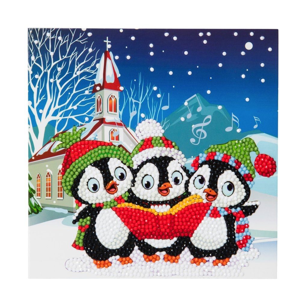 CCK-XM6 Penguin Christmas Carols - Crystal Art Card 18 x 18cm