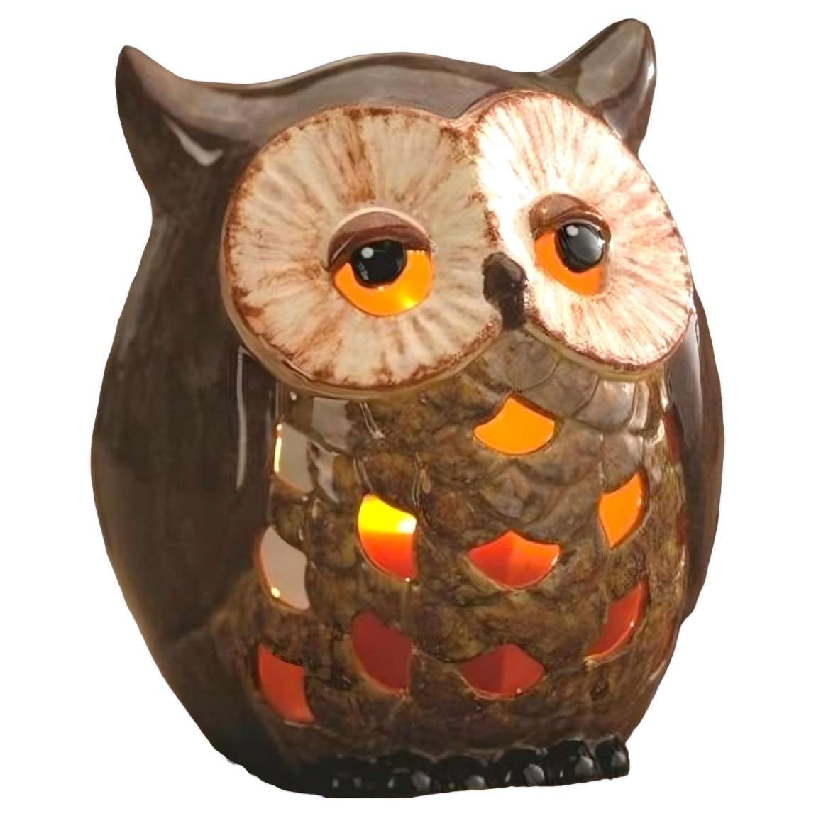 5143 Owl Lantern - Paint Your Own Pottery Ceramic Bisque Blank Lit up