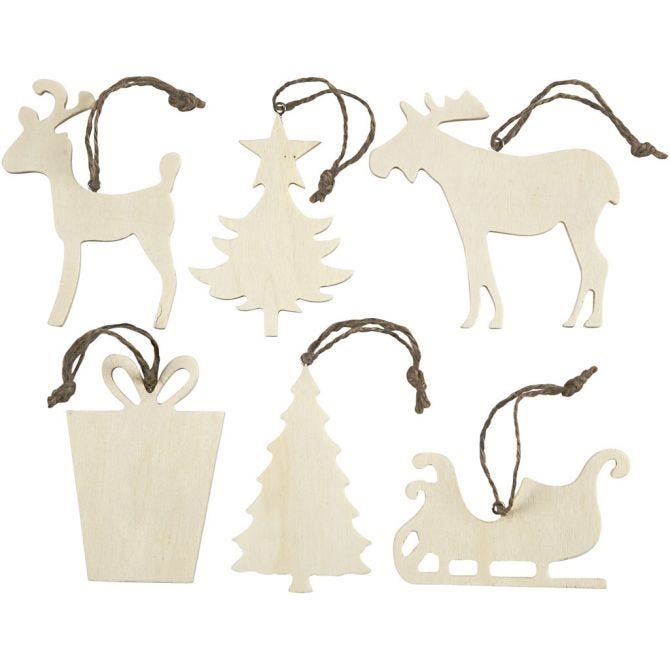 Wooden Christmas Ornaments (6 asstd)
