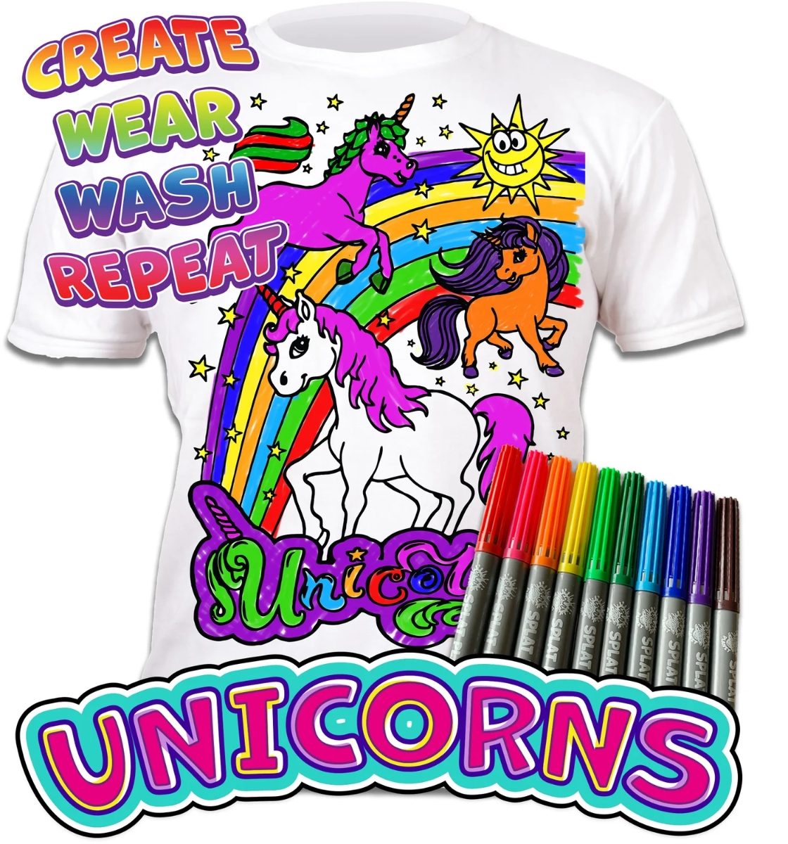 Unicorn Kids Colour In T-Shirt and Colouring Pens Finished