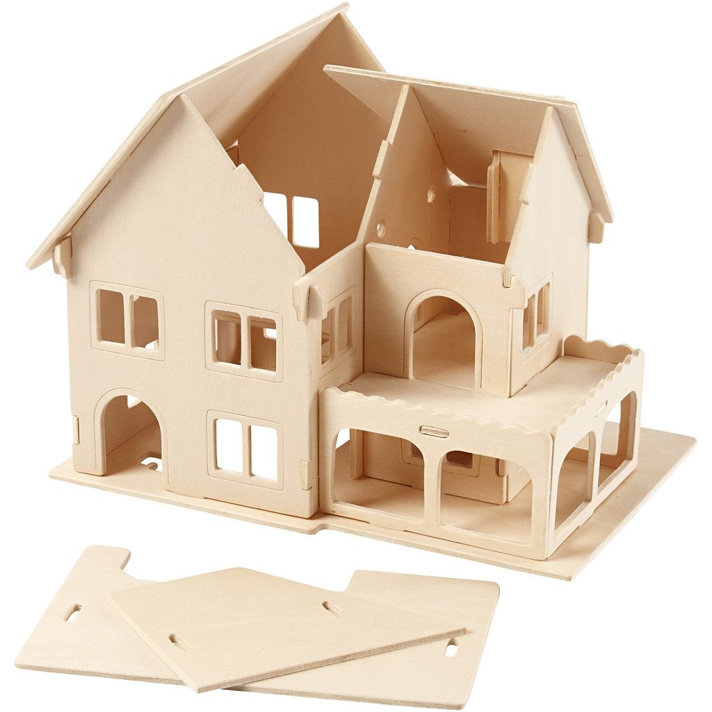CH57876 3D Wooden Construction Kit - House with Veranda -semi constructed