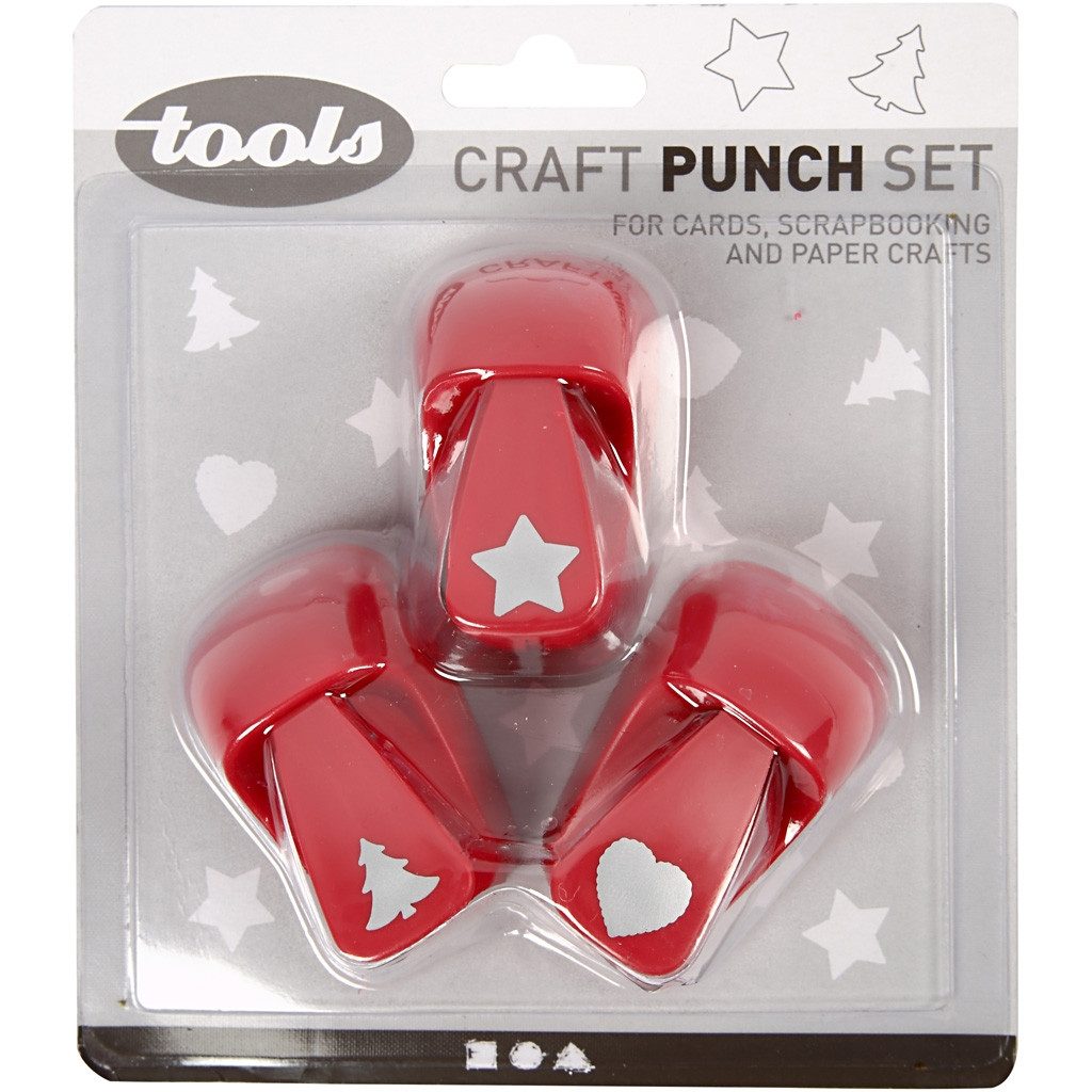 CH11340 Paper Craft Punches Star, Heart, Tree (Christmas) in pack