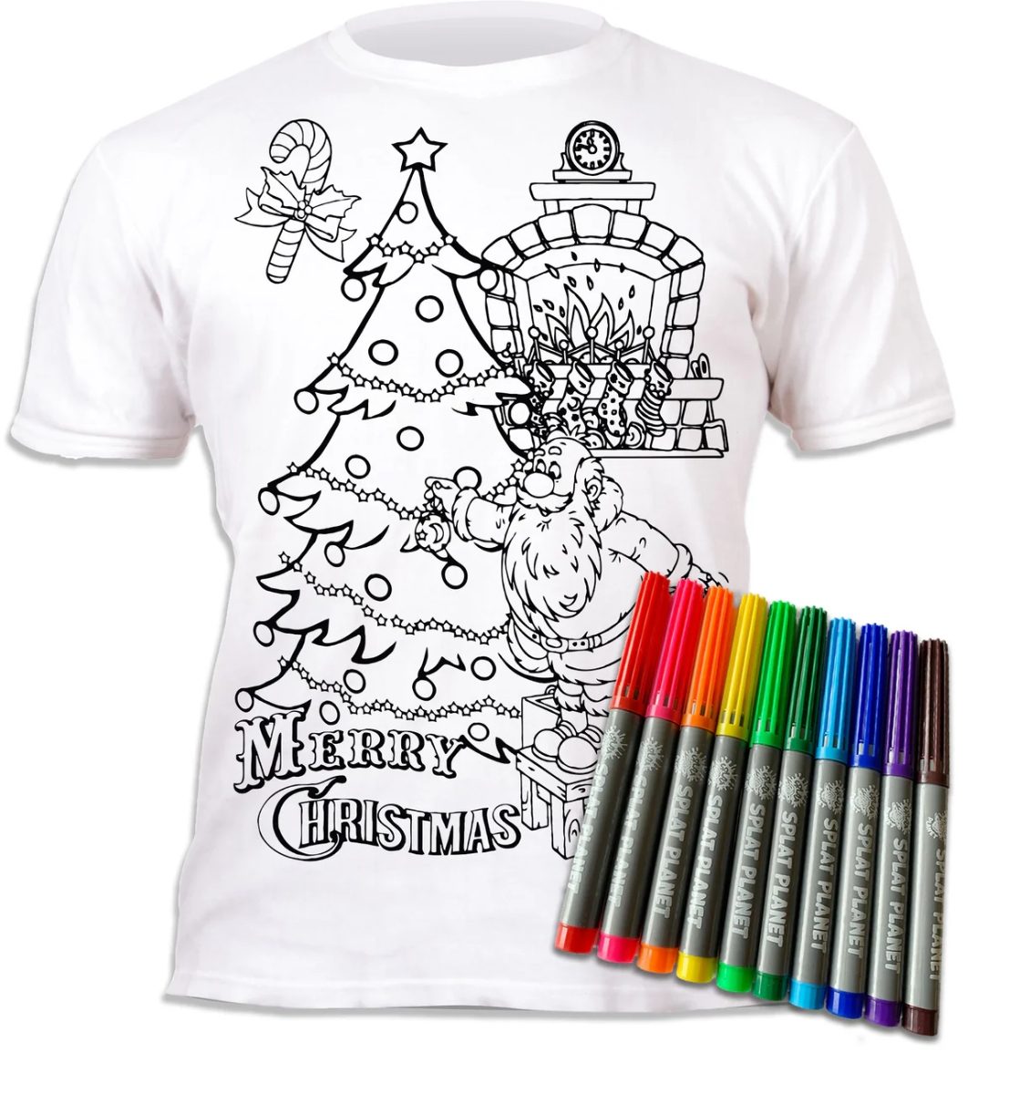 Splat Planet Christmas Santa T-Shirt with 10 Non-Toxic Washable Magic Pens set