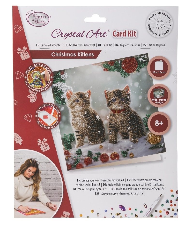 CHRISTMAS KITTENS 18 X 18CM CRYSTAL ART CARD