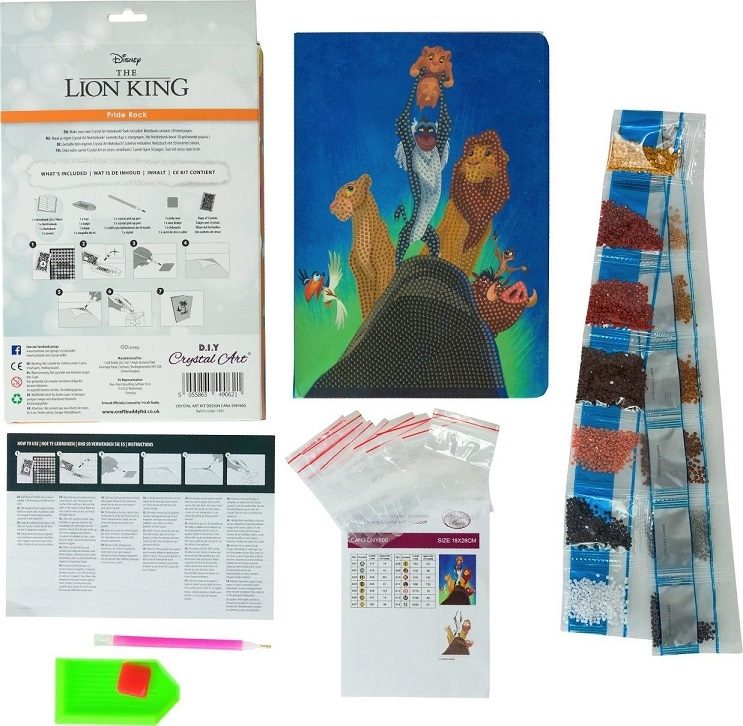 CANJ-DNY600 Lion King Pride Rock Disney Crystal Art Notebook Kit (contents)