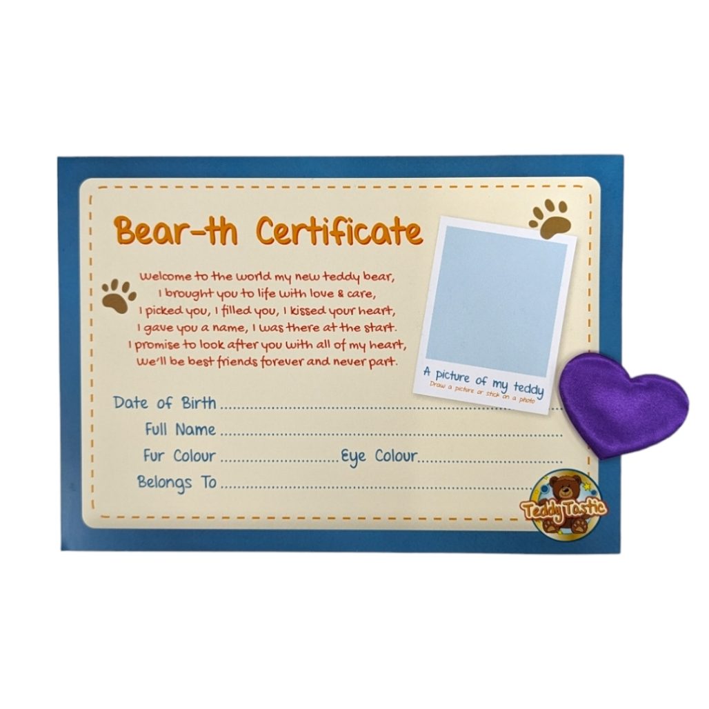 Birth Certificate and Wishing Heart Teddy Tastic