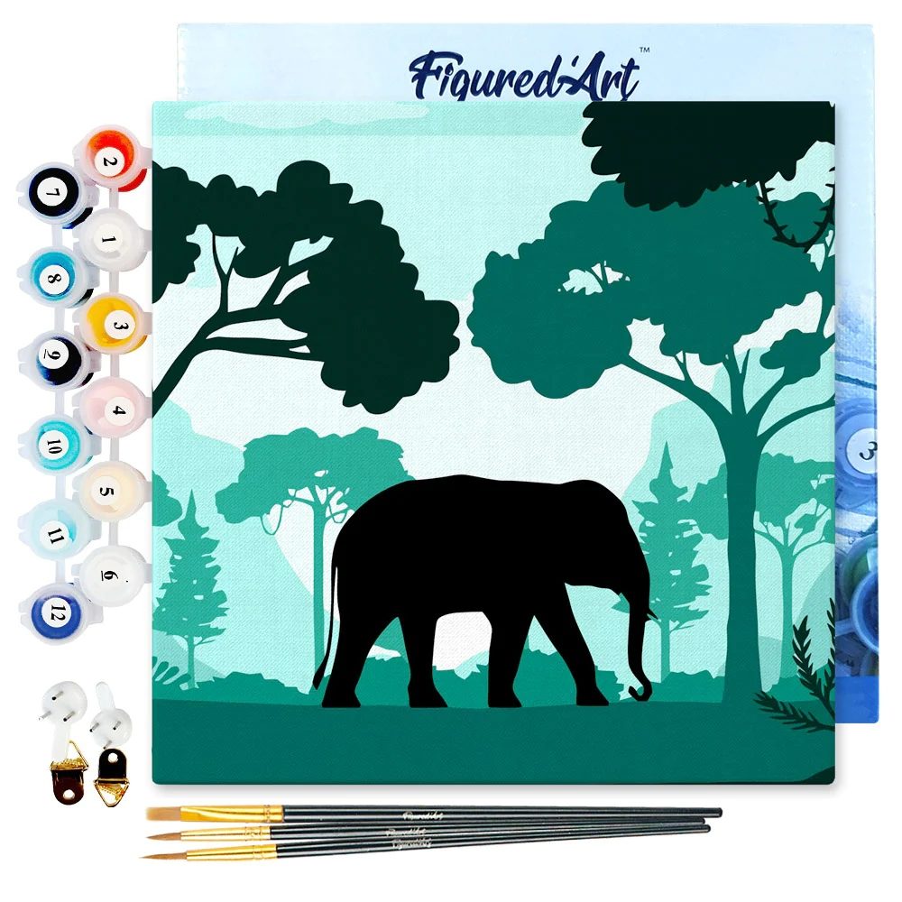 Elephant in the Forest - Paint By Numbers Framed 20 x 20cm