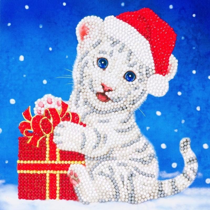 Christmas White Tiger - Crystal Art Card 18 x 18cm