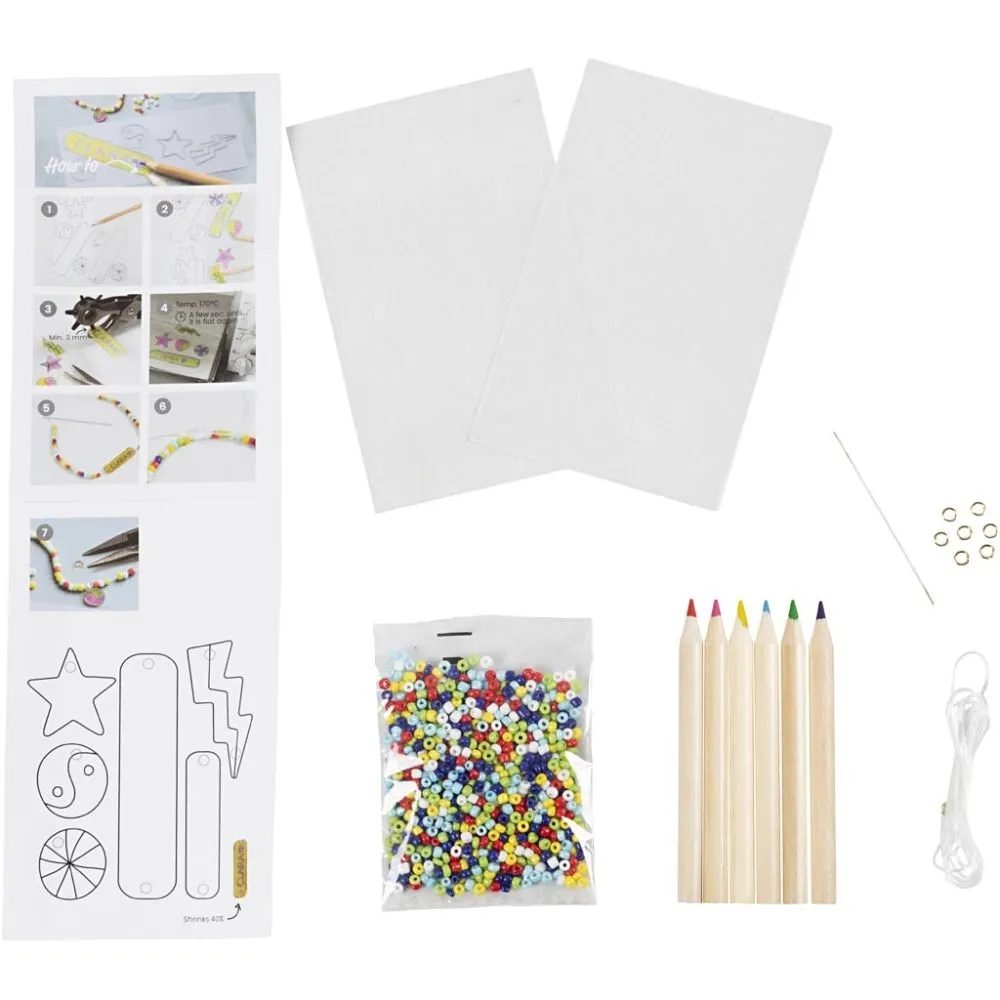 CH977615 Mini Craft Jewellery Kit, Shrink Plastic Bracelets Contents