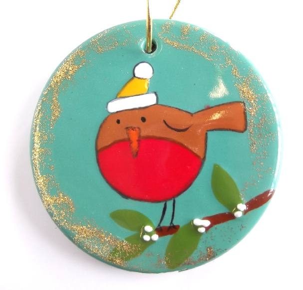 5061 round ornament flat with robin