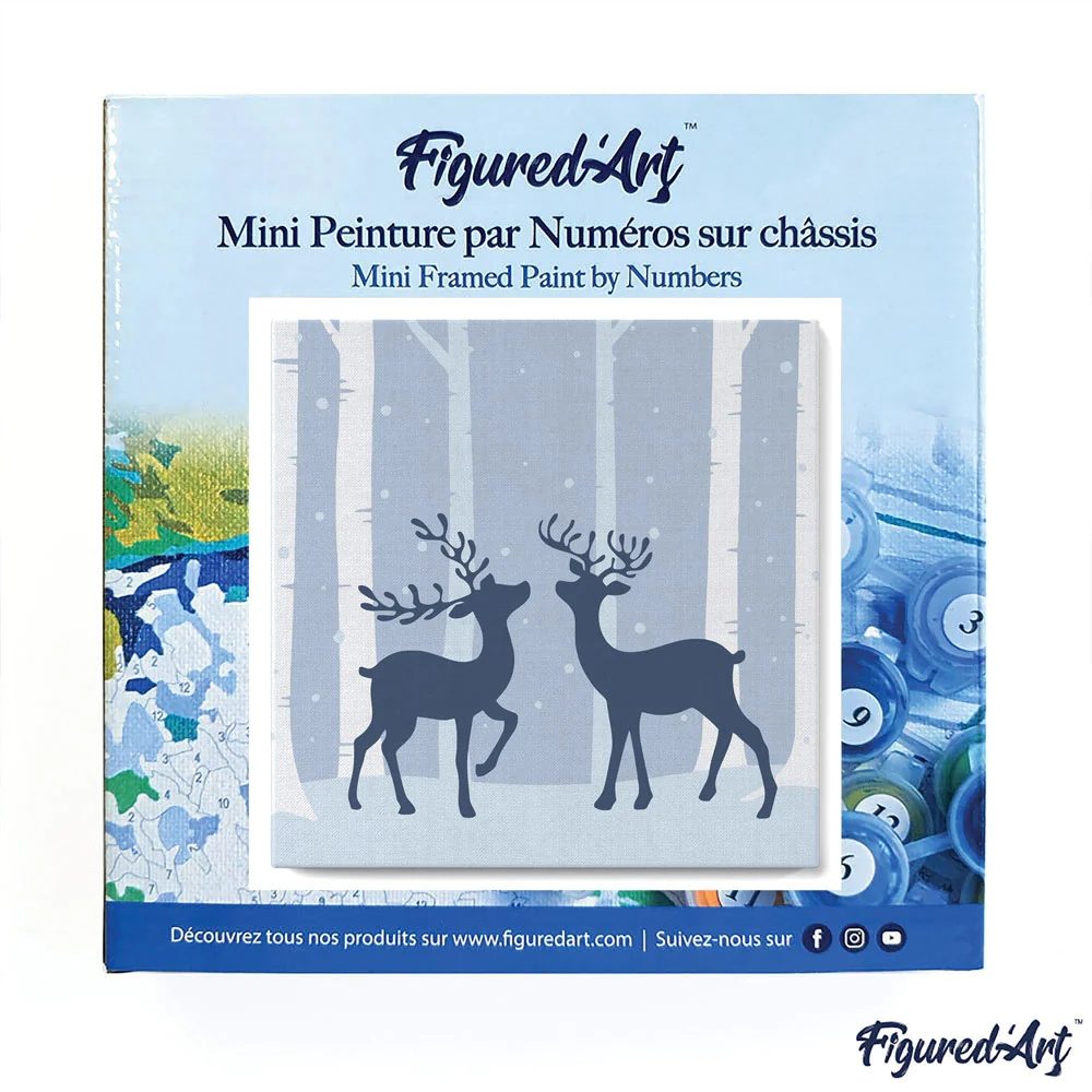 Two Reindeer in Snowy Forest - Mini Paint By Numbers Framed