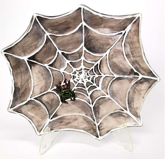 Spider Web Plate Halloween Bisque