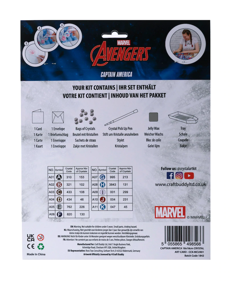 Captain America 18 x 18cm Marvel Crystal Art Card Kit