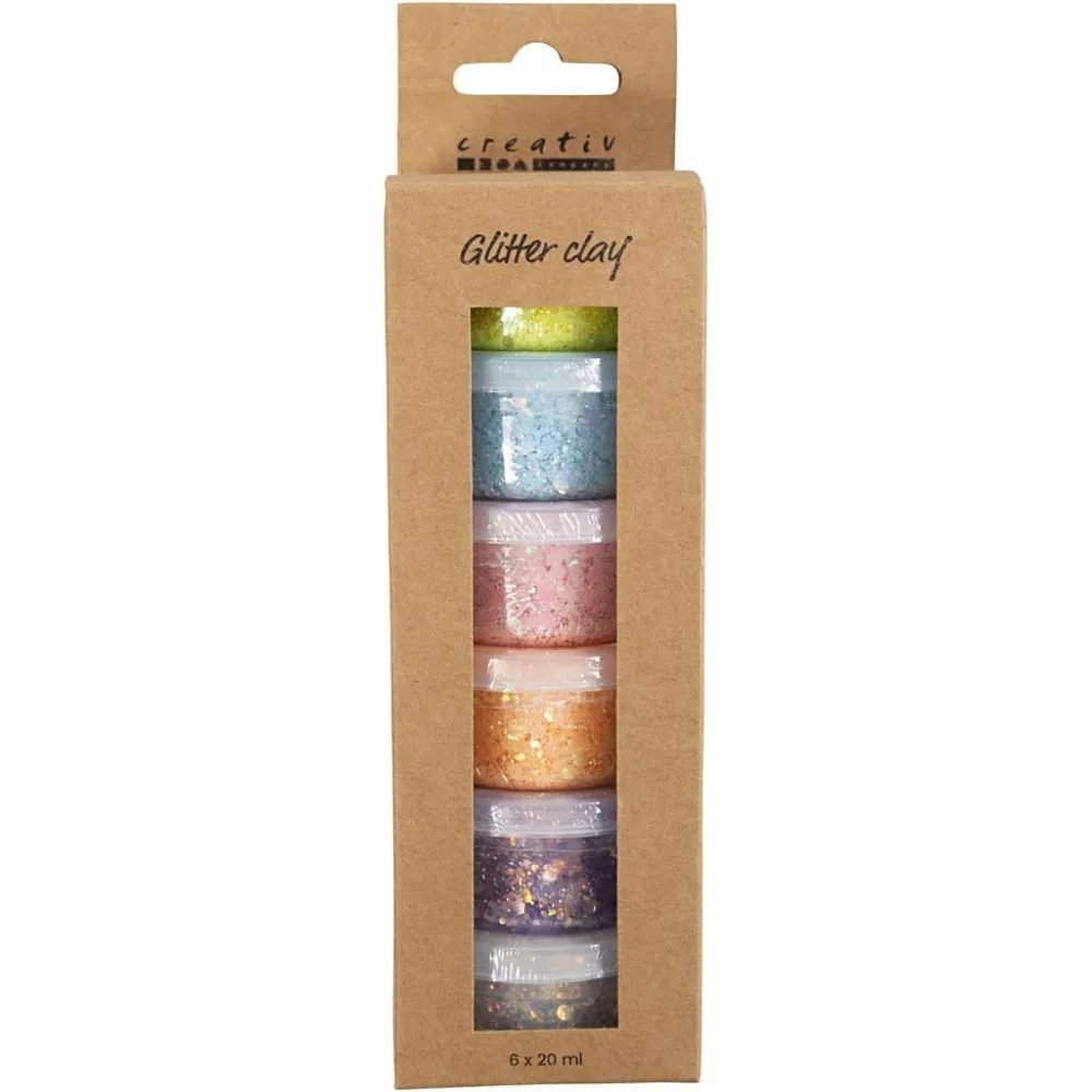 Glitter Clay -asstd pastel colours - 6 x 20ml
