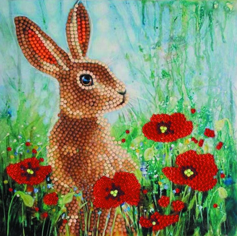 Wild Poppies & The Hare 18 x 18cm Crystal Art Card Kit