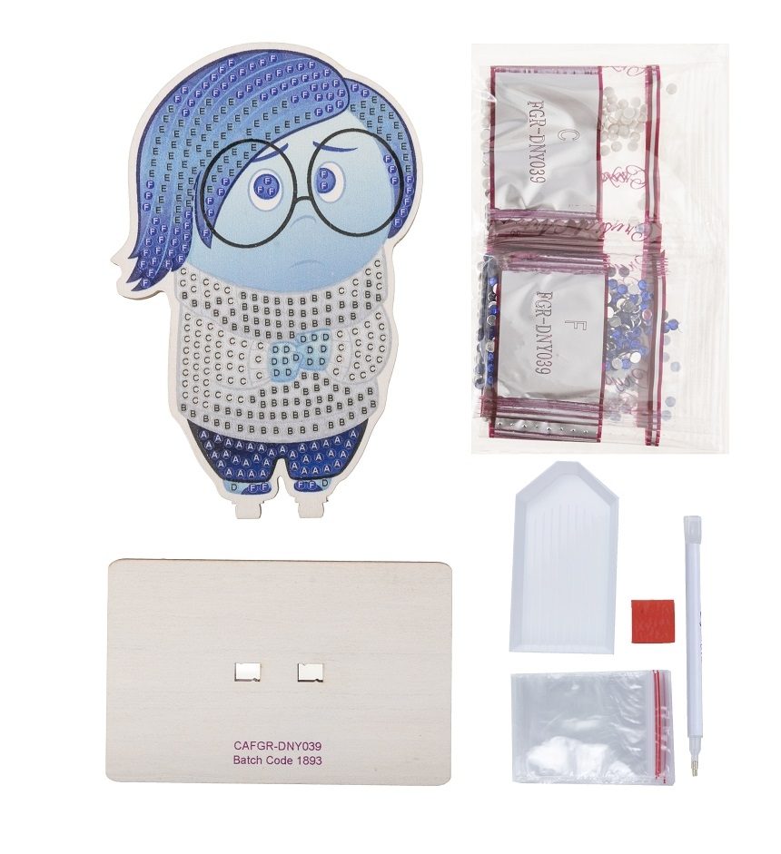 CAFGR-DNY039 Sadness- Disney Crystal Art Buddy Kit contents