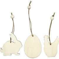 Wooden Ornaments (Hen, Rabbit, Hen) 6cm 