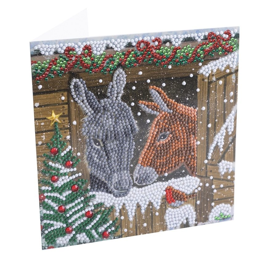 CCK-XM137 Winter Donkeys- Crystal Art Card Craft Kit open view