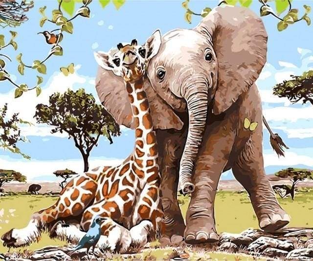 Elephant & Giraffe Friends - Paint By Numbers Frames 40x50cm