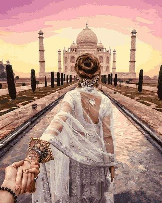 Romantic Stroll Taj Mahal - Paint By Numbers Framed 40x50cm