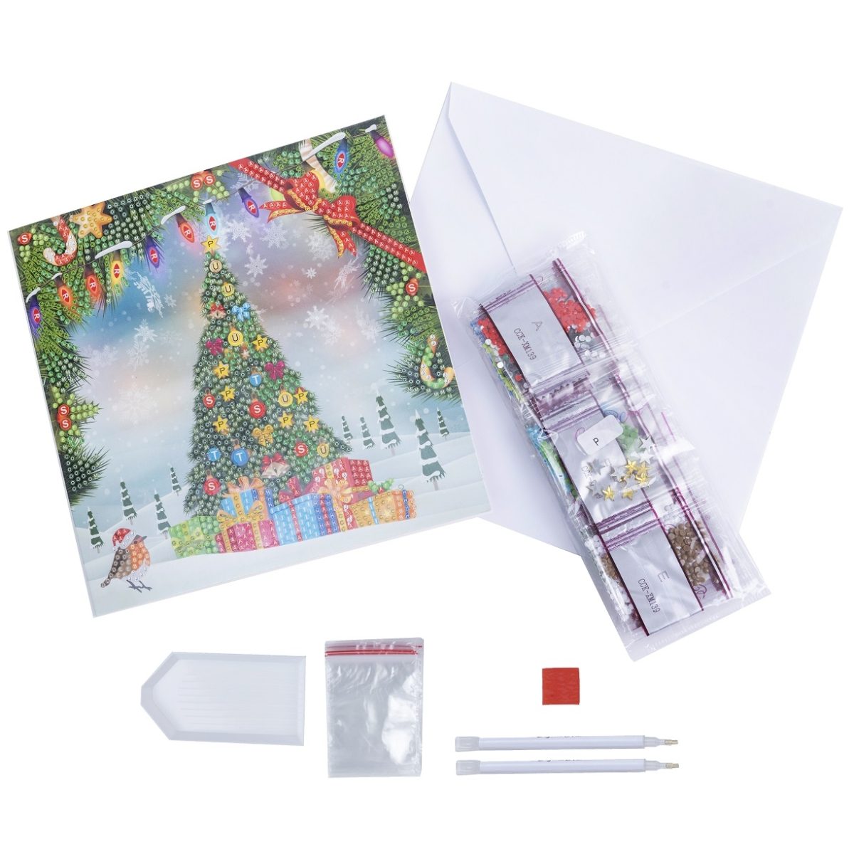CCK-XM139 Festive Tree- Crystal Art Card Craft Kit contents