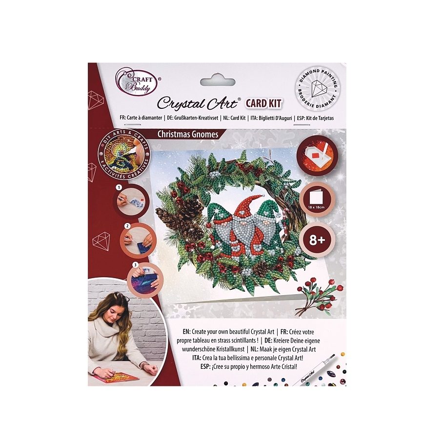Christmas Gnomes - Crystal Art Card Kit 18 x 18cm