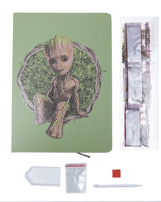 CANJ-MCU922 Groot- Crystal Art Notebook Kit contents