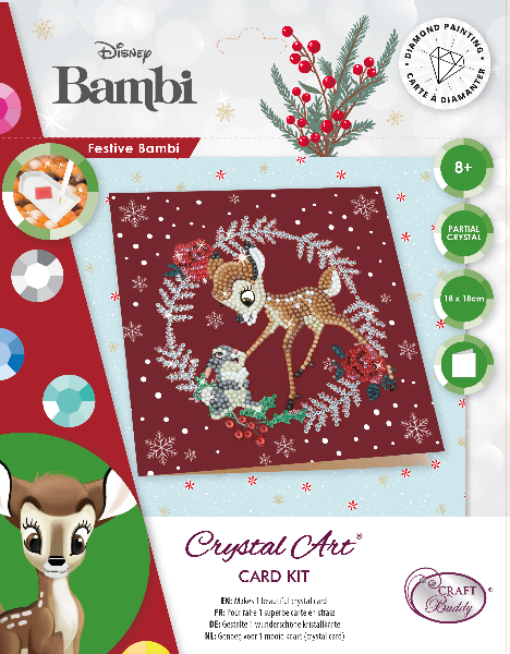 Festive Bambi -18x18cm Crystal Art Card Kit
