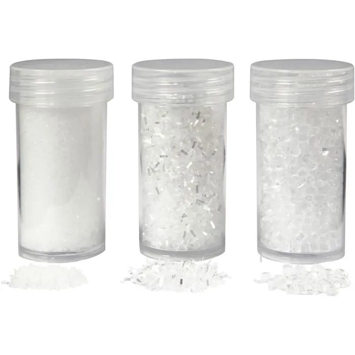 Artificial snow 1 Pack, 3 Tub, White Glitter, 35+35+8 g