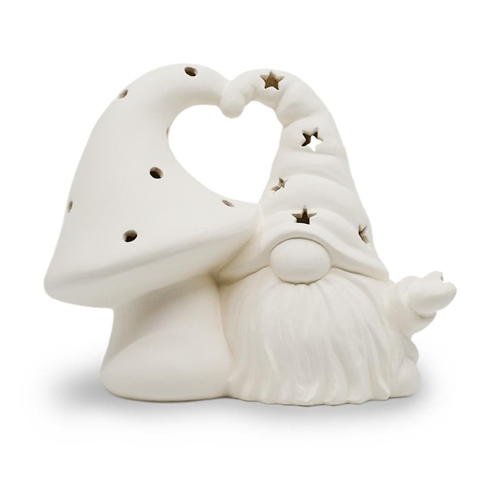 5445 Gnome Hugging Mushroom Lantern Plain Bisque Unpainted