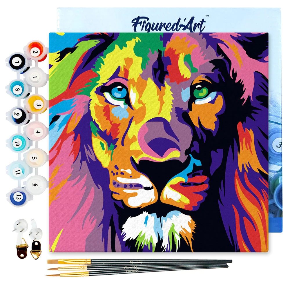 Lion Pop Art - Mini paint by numbers framed - 20 x 20cm