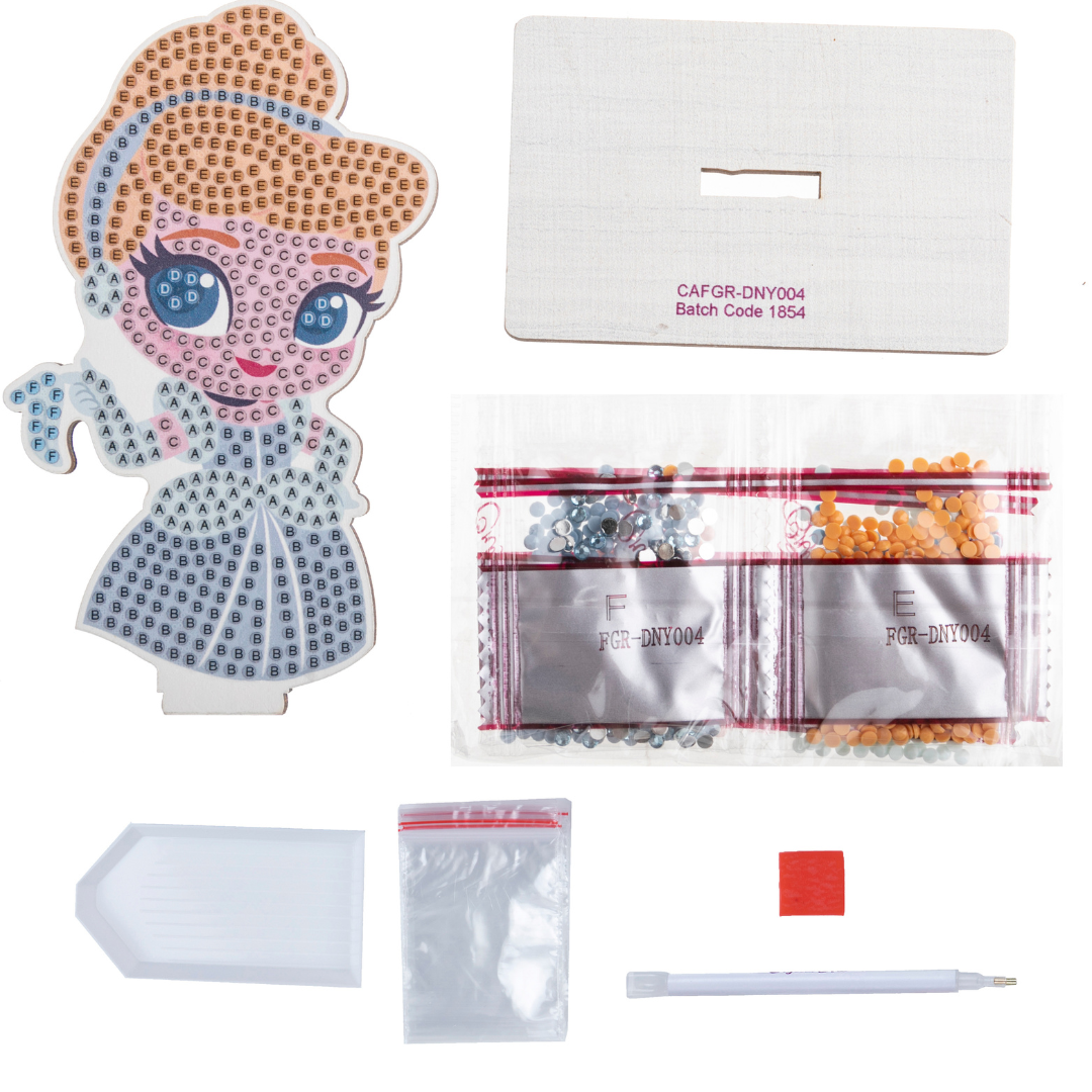 CAFGR-DNY004 Cinderella - Crystal Art Buddy Kit contents