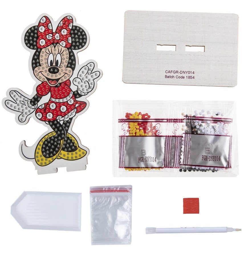 CAFGR-DNY014-01-05 Minnie - Crystal Art Buddy Kit packaging contents