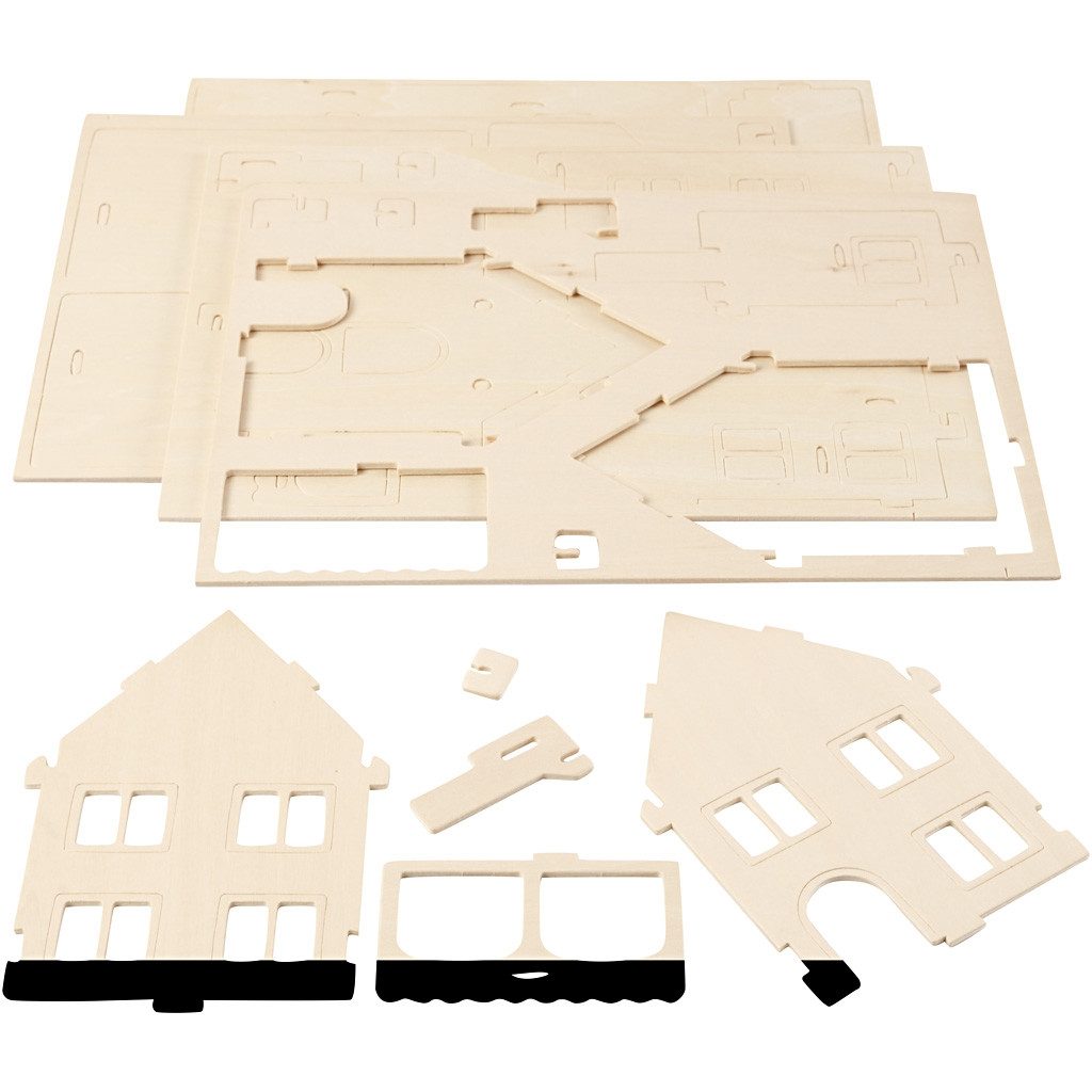 CH57876 3D Wooden Construction Kit - House with Veranda pieces