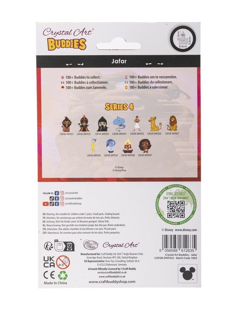 CAFGR-DNY032 Jafar - Disney Crystal Art Buddy Kit packaging reverse