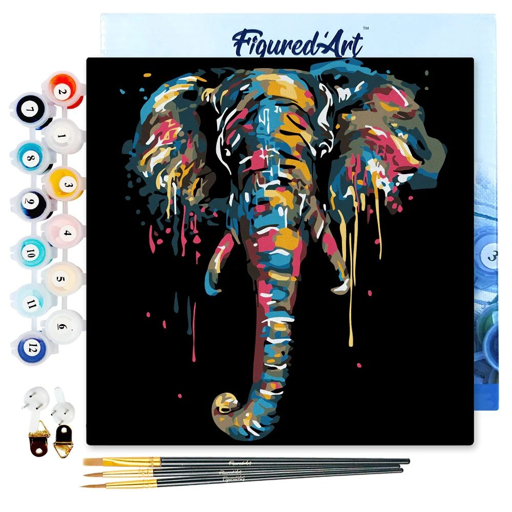 Elephant Painting - Mini paint by numbers framed - 20 x 20cm