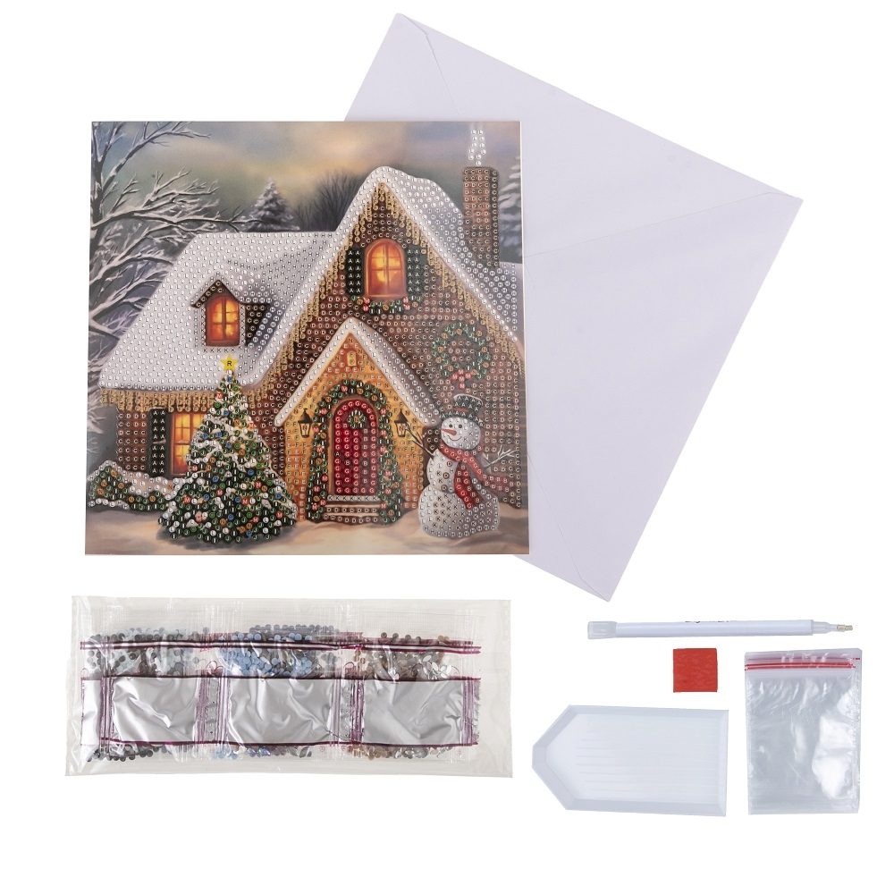 Festive Cottage- Crystal Art Card Kit 18cm