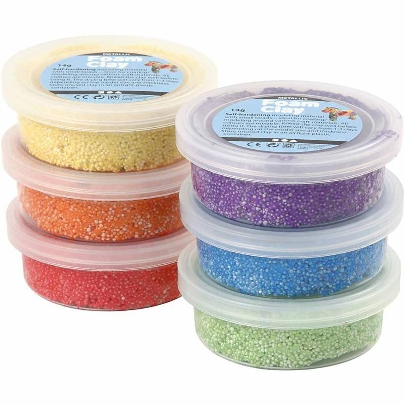 Set of 6 Foam Clay Soft Modeling School Craft  Assorted Colours Glitter 14 g 