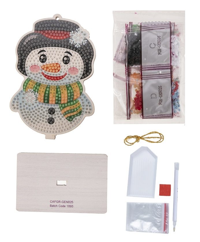 CAFGR-GEN025 Snowman- Christmas Crystal Art Buddy Kit contents