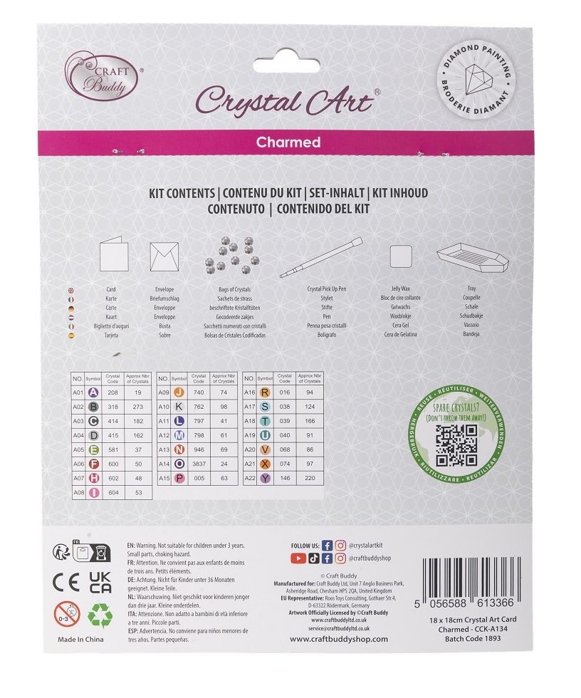 CCK-A134-06 Charmed Crystal Art Card Kit packaging reverse