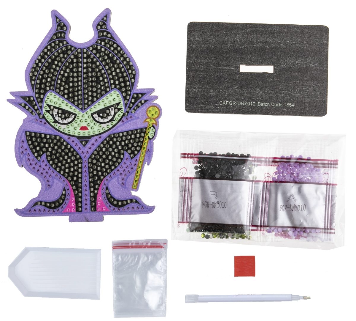 CAFGR-DNY010 Maleficent Crystal Art Buddy Kit contents