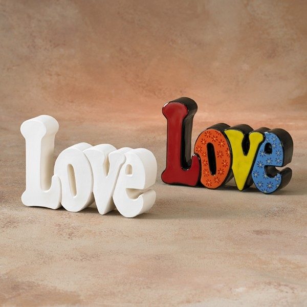5146 Love Word Plaque Paint your Own Pottery Bisqueware Fleckles