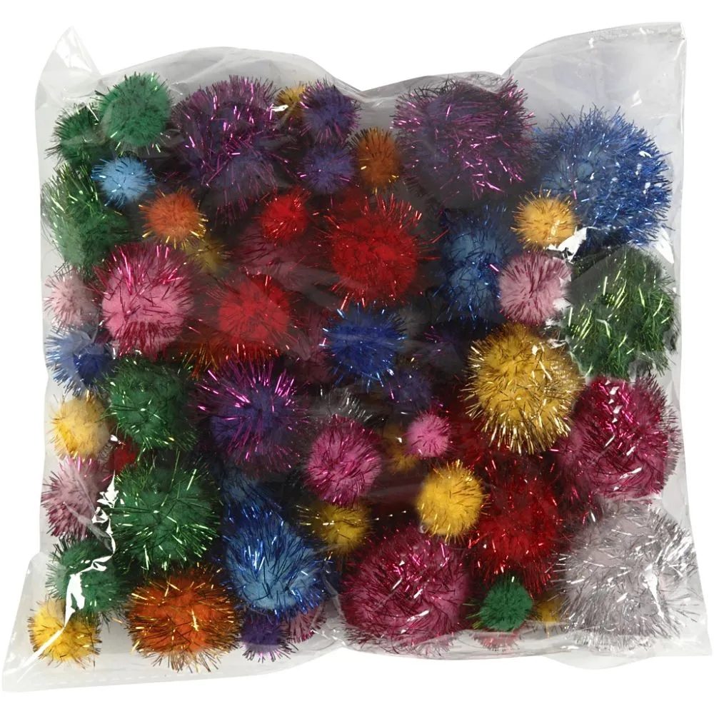CH518920 Glitter Pom Poms, Crafting Supplies, Sewing and Fabric Decoration- Pack