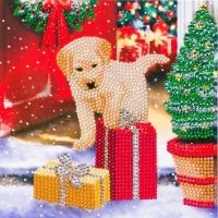CCK-XM64 Christmas Labrador Pup - Crystal Art Card 18 x 18cm
