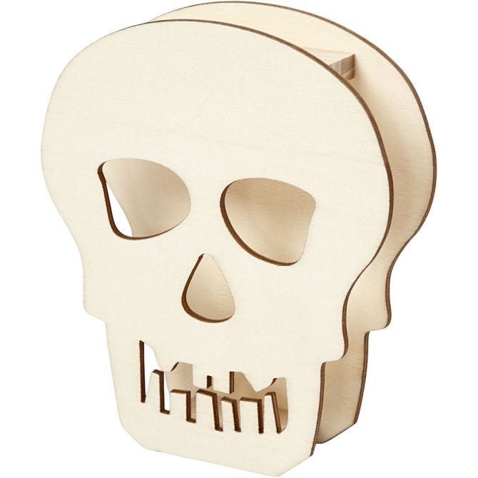 Wooden Halloween Skull 13.5cm H