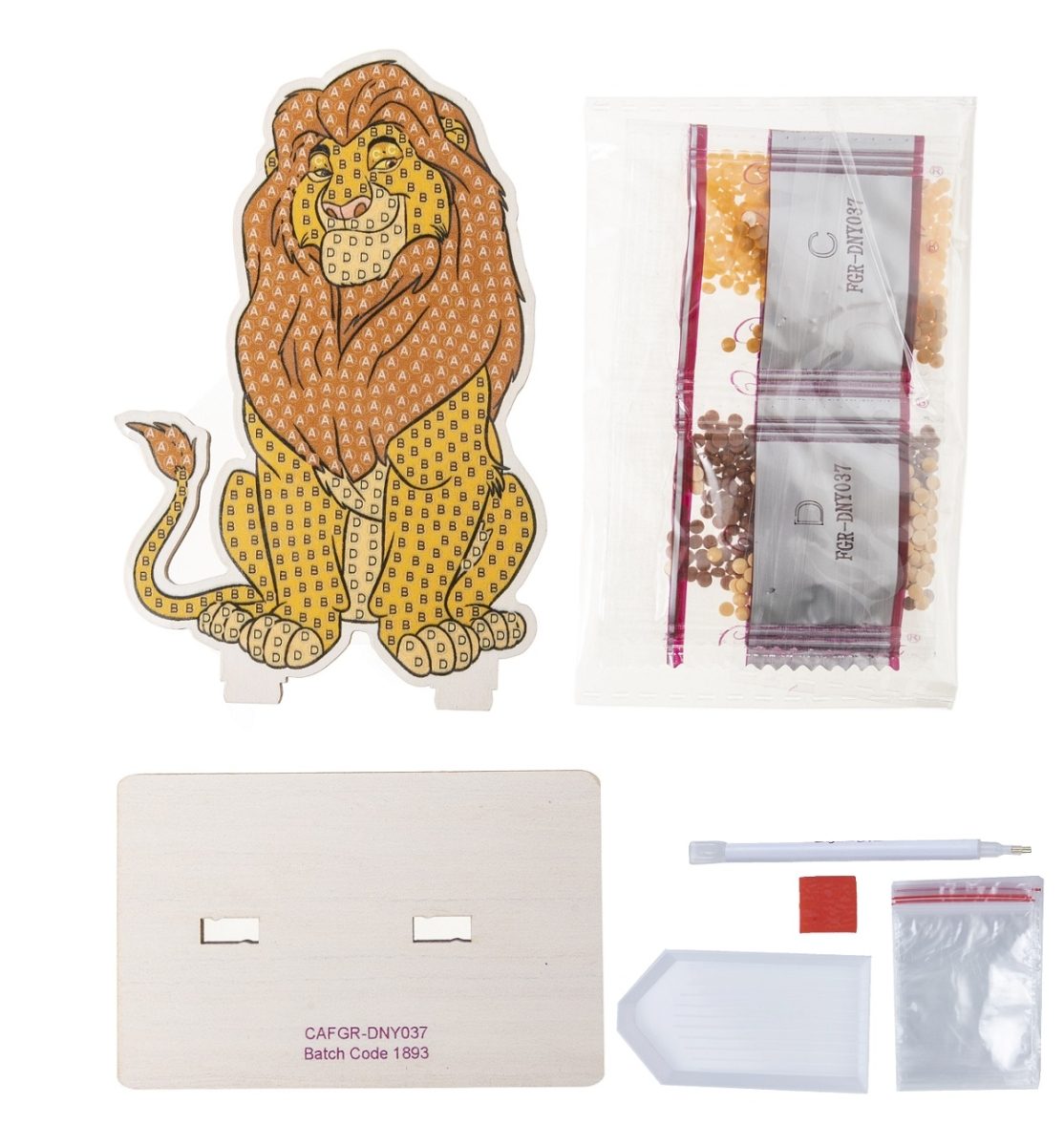 CAFGR-DNY037 Mufasa- Disney Crystal Art Buddy Kit contents