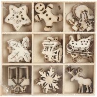 Wooden Small Xmas Decorations - 45pc 28mm