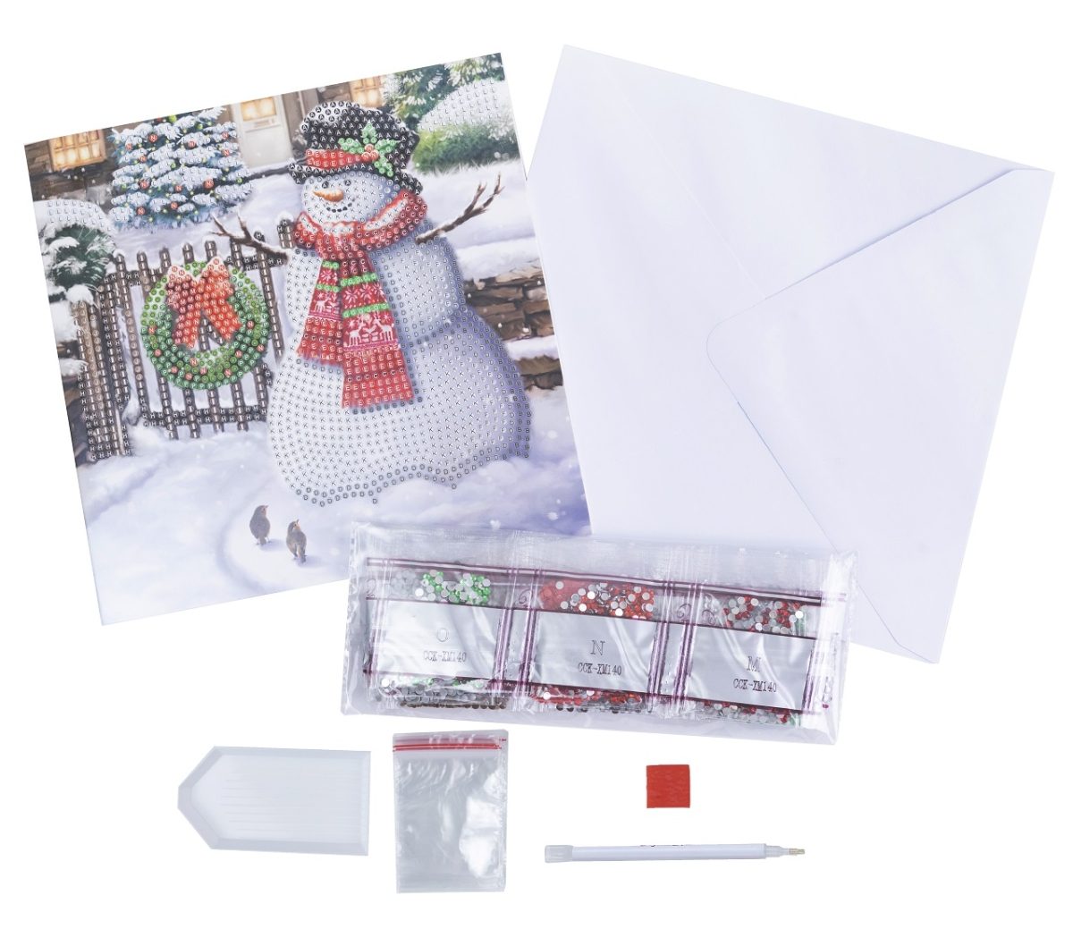 CCK-XM140 Smiling Snowman Crystal Art Card Craft Kit contents